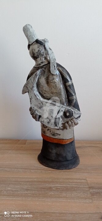 Sculpture intitulée "La bigoudène au poi…" par Philippe Coeurdevey, Œuvre d'art originale, Céramique