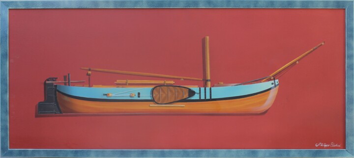 Painting titled "Une Péniche holland…" by Philippe Conrad, Original Artwork, Acrylic Mounted on Wood Panel