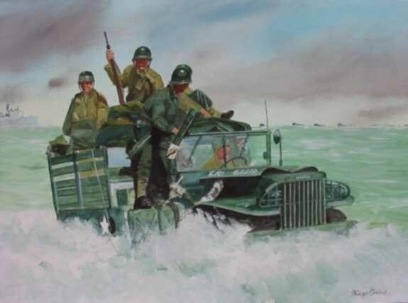 Painting titled "Soldats débarquant…" by Philippe Conrad, Original Artwork