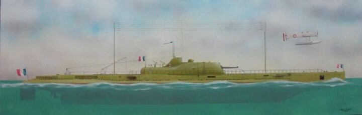 Peinture intitulée "Sous marin Surcouf 1" par Philippe Conrad, Œuvre d'art originale