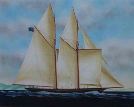 Painting titled "Schooner "Cambria"" by Philippe Conrad, Original Artwork, Oil