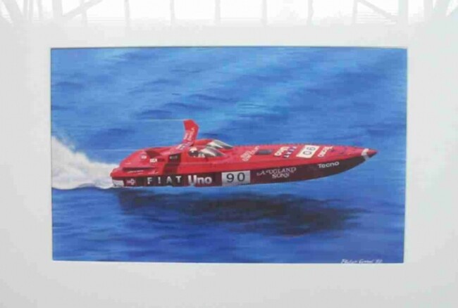Malerei mit dem Titel "Offshore "Fiat Uno"" von Philippe Conrad, Original-Kunstwerk