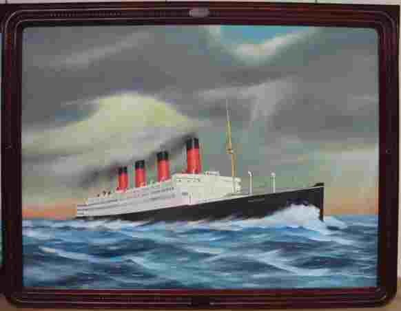 Painting titled "Liner "Aquitania"" by Philippe Conrad, Original Artwork