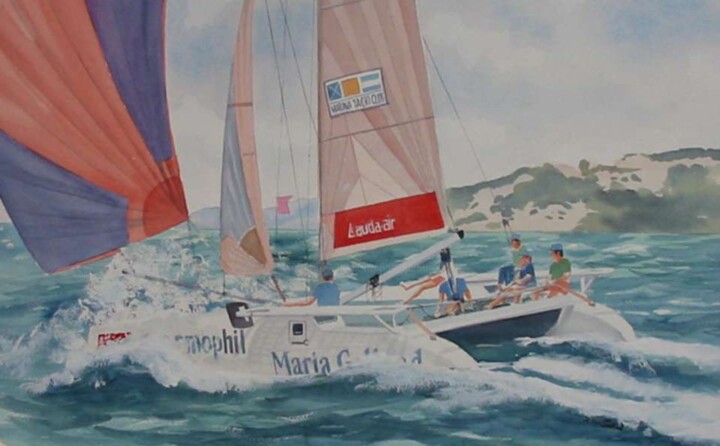 Painting titled "Catamaran" by Philippe Conrad, Original Artwork, Watercolor