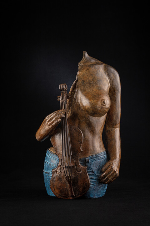 Sculpture intitulée "MUSICIENNE" par Philippe Crivelli, Œuvre d'art originale, Bronze