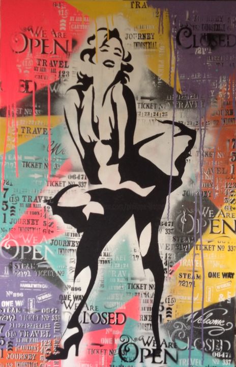 Schilderij getiteld "Pop Marilyne" door Fabienne Dagnet, Origineel Kunstwerk, Acryl