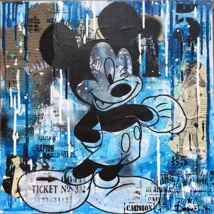 Painting titled "mickey blue" by Fabienne Dagnet, Original Artwork, Acrylic