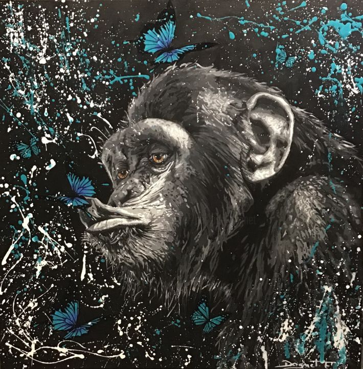 Schilderij getiteld "Dreamy monkey" door Fabienne Dagnet, Origineel Kunstwerk, Acryl