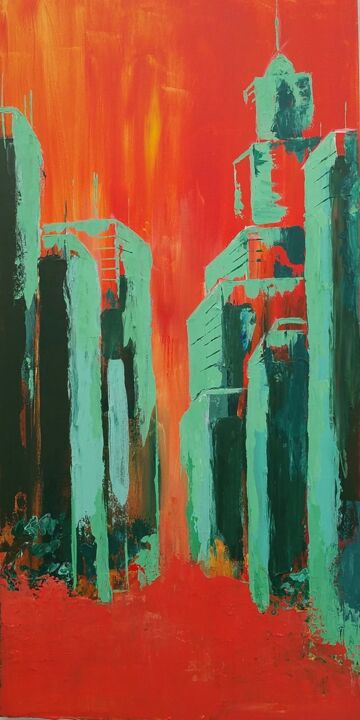 Painting titled "Building" by Philippe Dran, Original Artwork, Acrylic