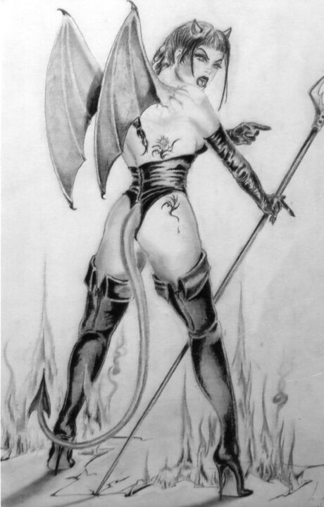 Drawing titled "Lucifer" by Philippe Dran, Original Artwork, Pencil