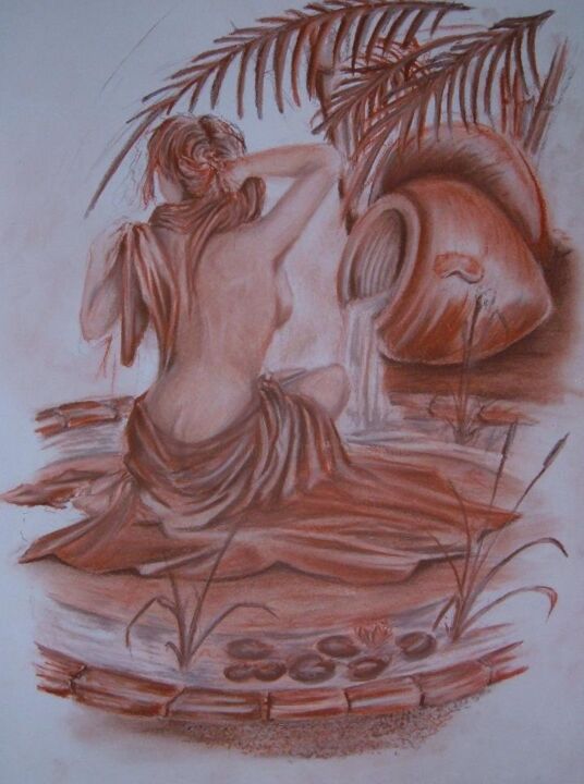 Drawing titled "baignade" by Philippe Dran, Original Artwork, Pencil