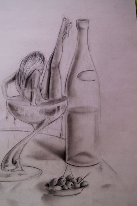 Drawing titled "COCTAIL" by Philippe Dran, Original Artwork, Pencil