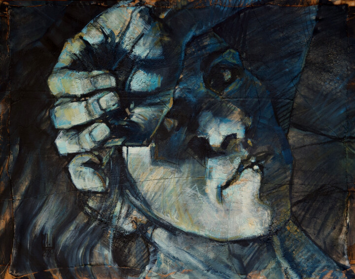 Peinture intitulée "Portrait Bleu A" par Philippe-Emmanuel Amirault, Œuvre d'art originale, Huile