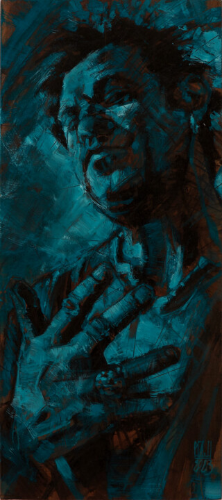 Painting titled "Autoportrait bleu 2…" by Philippe-Emmanuel Amirault, Original Artwork, Oil