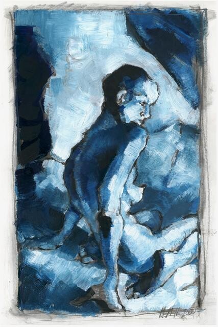Peinture intitulée "Nu assis bleu II" par Philippe-Emmanuel Amirault, Œuvre d'art originale