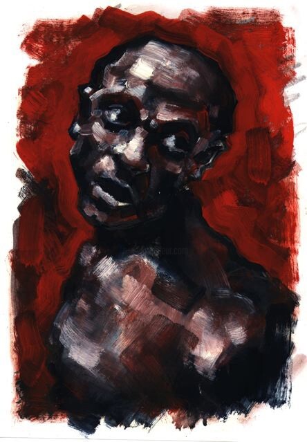 Malerei mit dem Titel "Portrait rouge" von Philippe-Emmanuel Amirault, Original-Kunstwerk