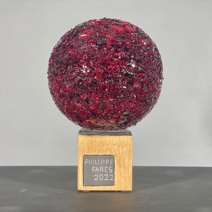 Skulptur mit dem Titel "RUBIS" von Philippe Fares, Original-Kunstwerk, Glas