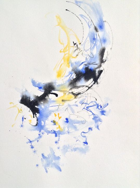 Painting titled "Emanescence Bleutée" by Gaury, Original Artwork, Watercolor