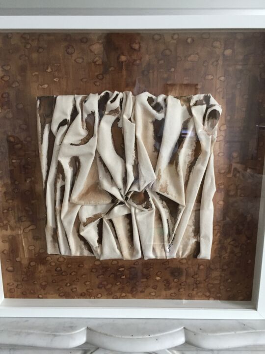 Textile Art titled "Tensions" by Philippe Haniez, Original Artwork, Fabric Mounted on Wood Panel