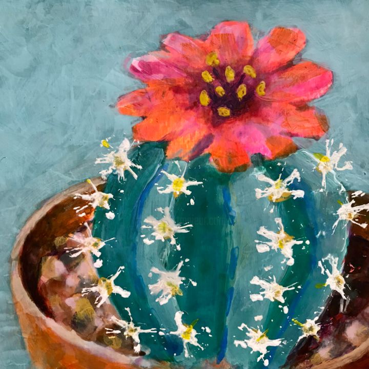 Painting titled "Cactus 4" by Philippe Henriques, Original Artwork, Acrylic Mounted on Other rigid panel