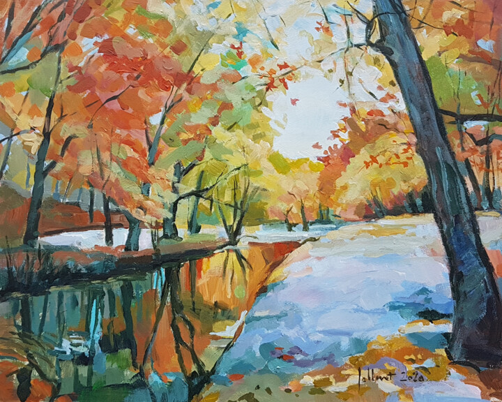 Peinture intitulée "Automne flamboyant" par Philippe Jollivet, Œuvre d'art originale, Acrylique