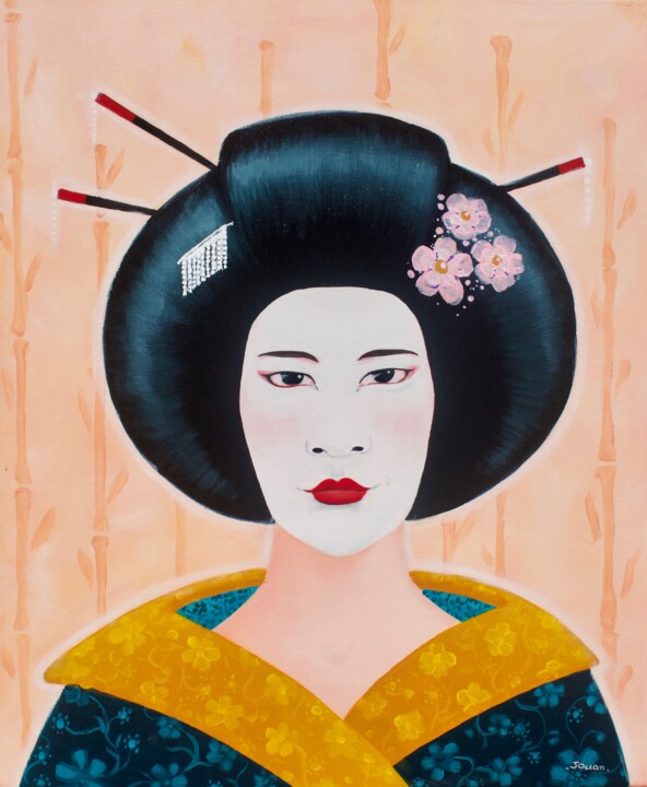 Painting titled "Akiko" by Philippe Jouan, Original Artwork, Acrylic Mounted on Wood Stretcher frame