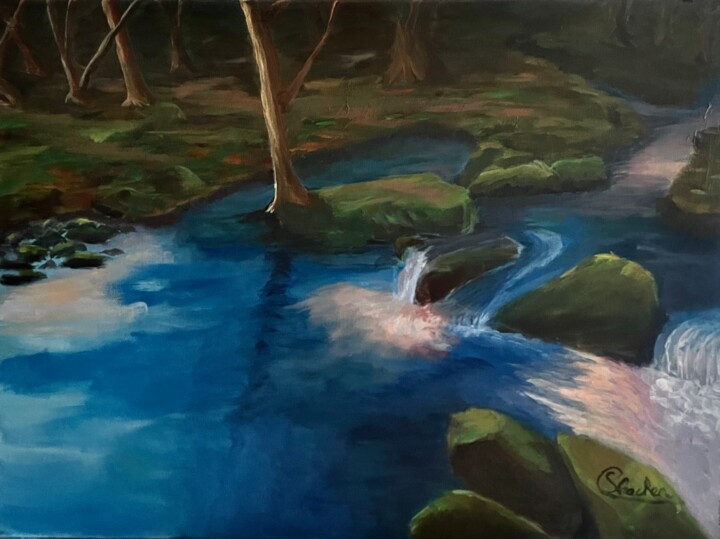 Pintura titulada "Rivière et forêt" por Philippe Kocher, Obra de arte original, Acrílico Montado en Bastidor de camilla de m…