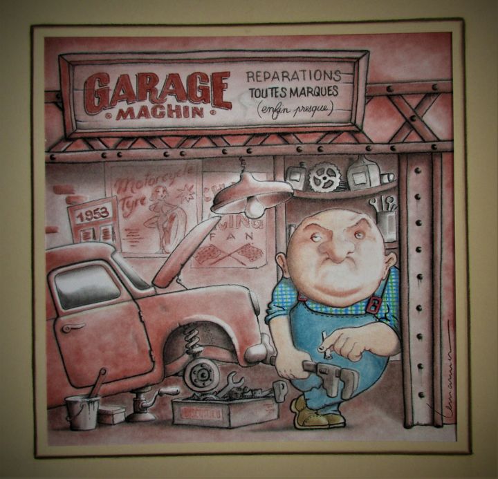 Dessin intitulée "Le garagiste." par Philippe Lemarinier, Œuvre d'art originale, Pastel