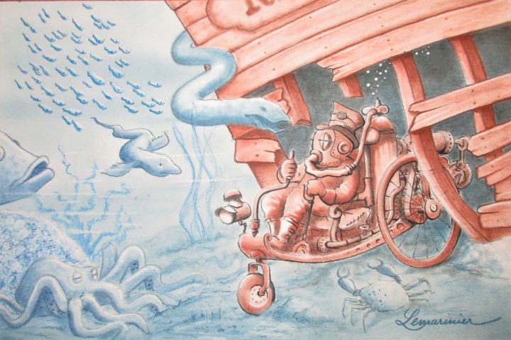 「En route pour les a…」というタイトルの描画 Philippe Lemarinierによって, オリジナルのアートワーク, パステル ウッドパネルにマウント