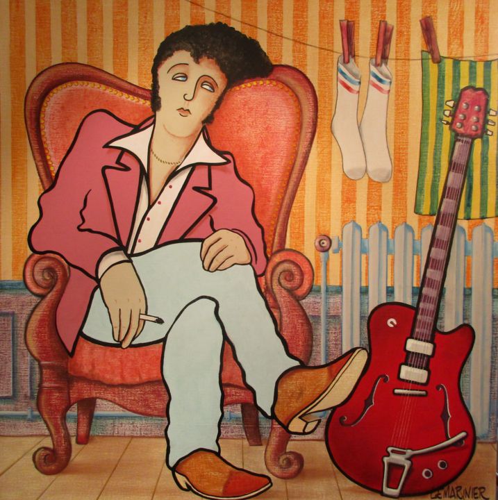 Malarstwo zatytułowany „Le blues du rocker” autorstwa Philippe Lemarinier, Oryginalna praca, Akryl