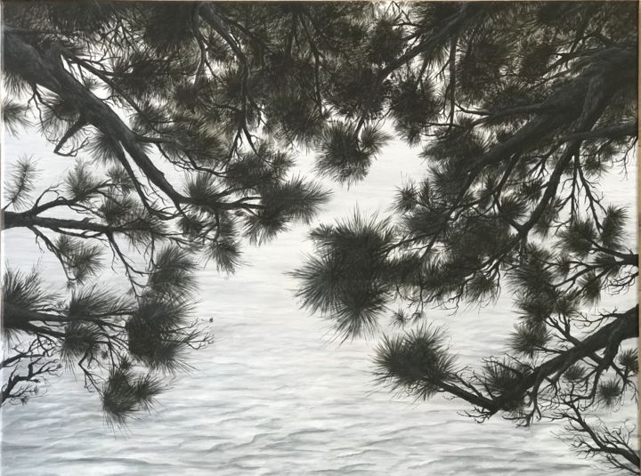 Painting titled "The pines trees I" by Philippe Manson, Original Artwork, Acrylic Mounted on Wood Stretcher frame