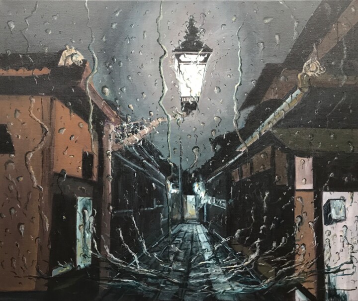 Malerei mit dem Titel "Rainy Night" von Philippe Manson, Original-Kunstwerk, Acryl Auf Keilrahmen aus Holz montiert