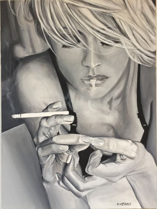 Painting titled "Blonde à la cigaret…" by Philippe Metayer, Original Artwork, Acrylic
