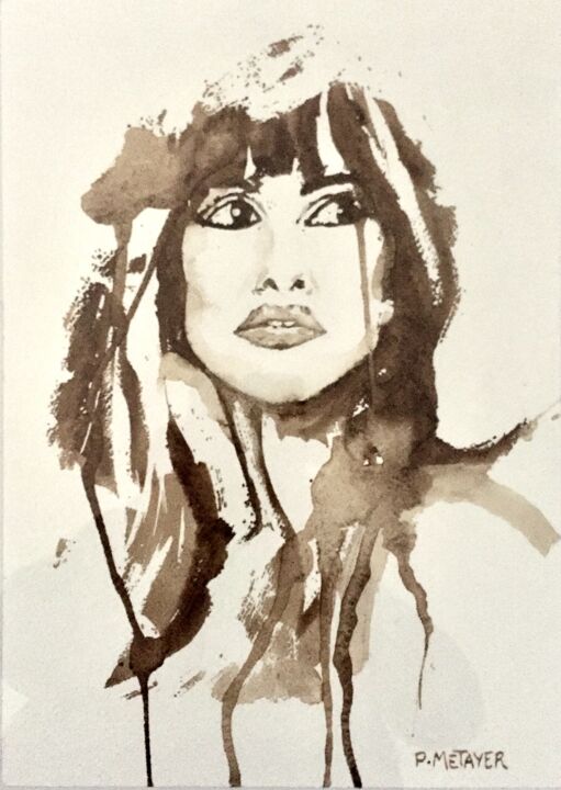 Painting titled "Aquarelle femme N°5" by Philippe Metayer, Original Artwork, Watercolor Mounted on Other rigid panel