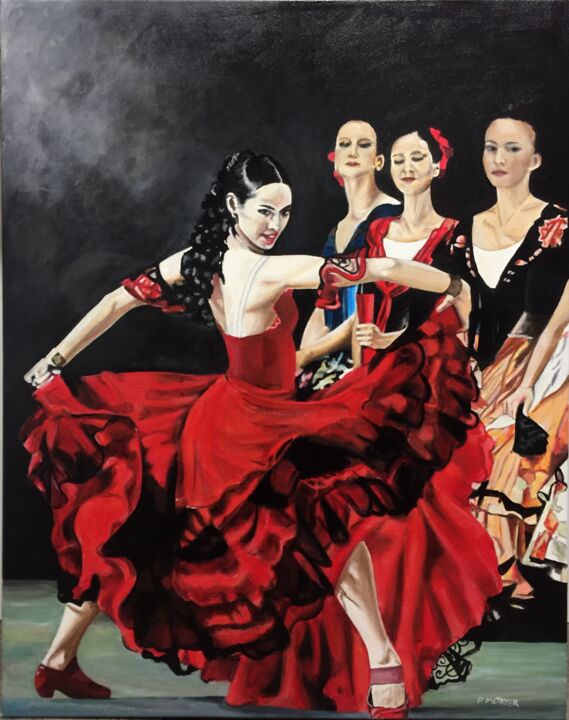 Schilderij getiteld "Flamenco" door Philippe Metayer, Origineel Kunstwerk, Acryl