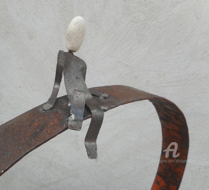 Sculpture titled "SISYPHE." by Philippe Olive, Original Artwork, Metals