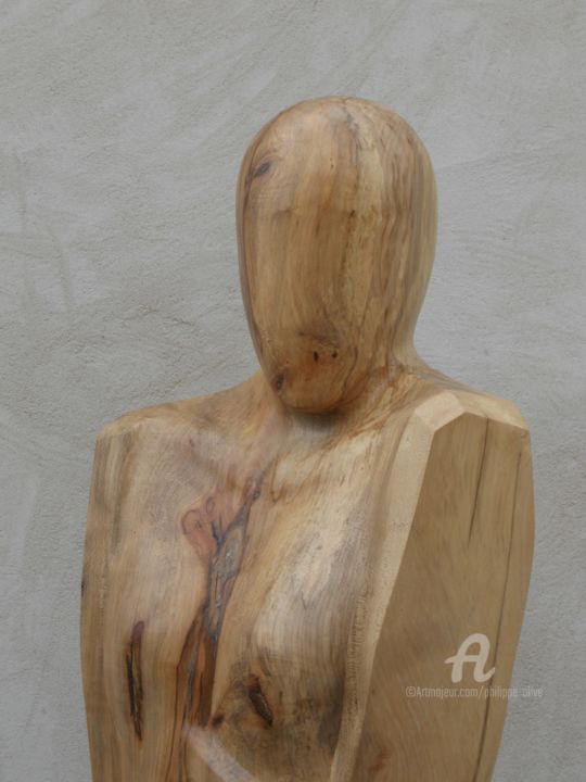 Sculpture titled "BUSTE N°2 DETAIL4" by Philippe Olive, Original Artwork, Wood