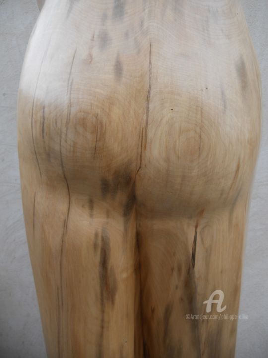 Sculpture titled "BUSTE N°2 détail3" by Philippe Olive, Original Artwork, Wood