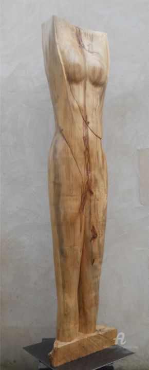 Skulptur mit dem Titel "BUSTE 1...." von Philippe Olive, Original-Kunstwerk, Holz