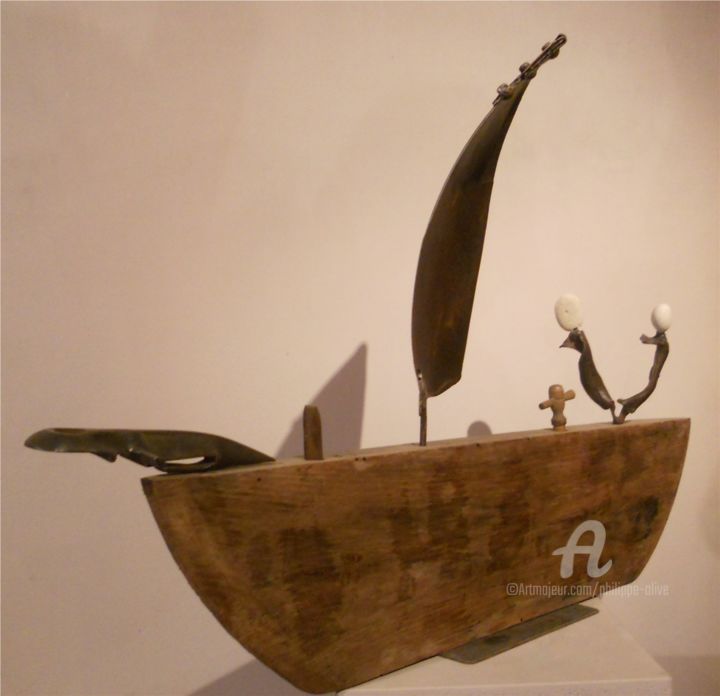 Escultura titulada "Grand-Bateau-2." por Philippe Olive, Obra de arte original, Madera