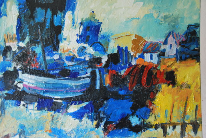 제목이 "Collioure plage"인 미술작품 Philippe Olivié로, 원작, 기름 나무 들것 프레임에 장착됨