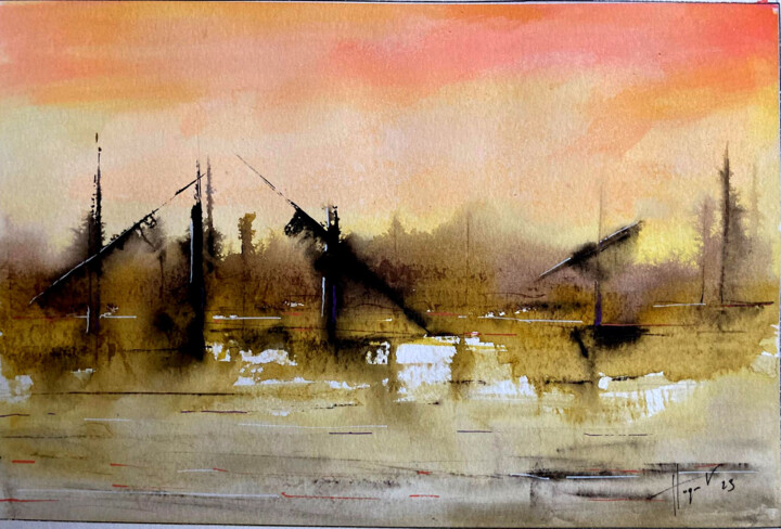 Peinture intitulée "Chantier naval - Aq…" par Philippe Paquet, Œuvre d'art originale, Aquarelle