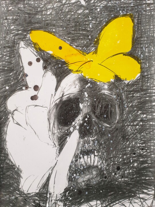Painting titled "Vanité jaune 2" by Philippe Pasqua, Original Artwork, Pencil