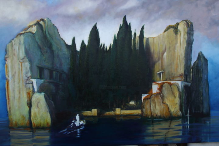 Peinture intitulée "L’île des morts" par Philippe Pochon, Œuvre d'art originale, Huile Monté sur Châssis en bois