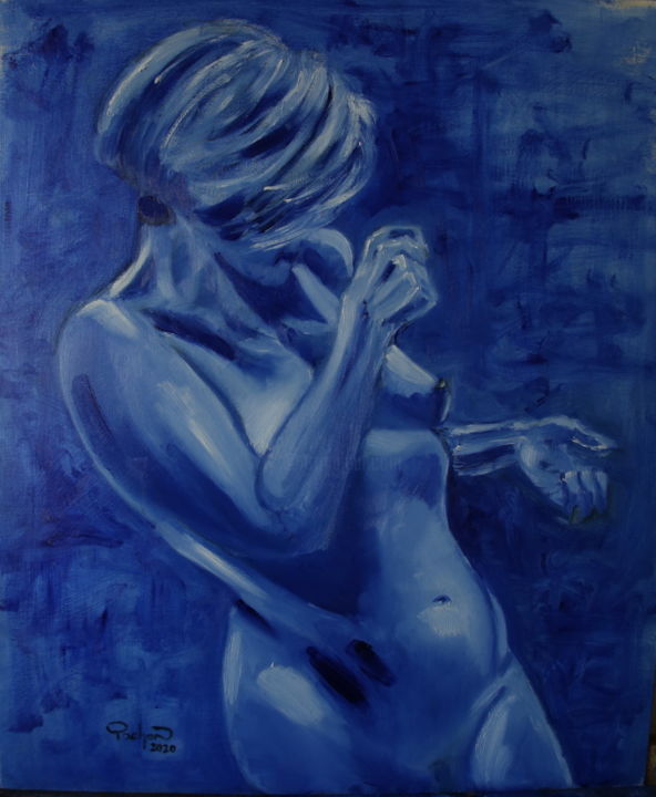 Peinture intitulée "Blue moon dance" par Philippe Pochon, Œuvre d'art originale, Huile Monté sur Carton