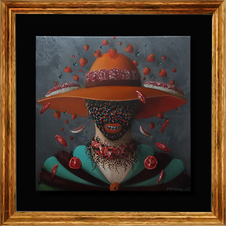 Painting titled "femme au chapeau" by Philippe Prymerski, Original Artwork, Acrylic Mounted on Wood Stretcher frame