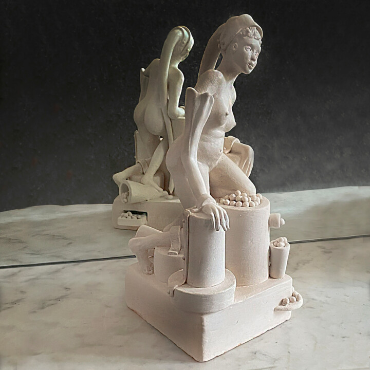 Escultura intitulada "" LA DAME DE PRESSE…" por Philippe Renou, Obras de arte originais, Argila