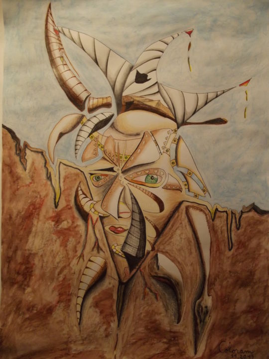 Drawing titled ""MASQUE TRIBAL"" by Coloram, Original Artwork, Other