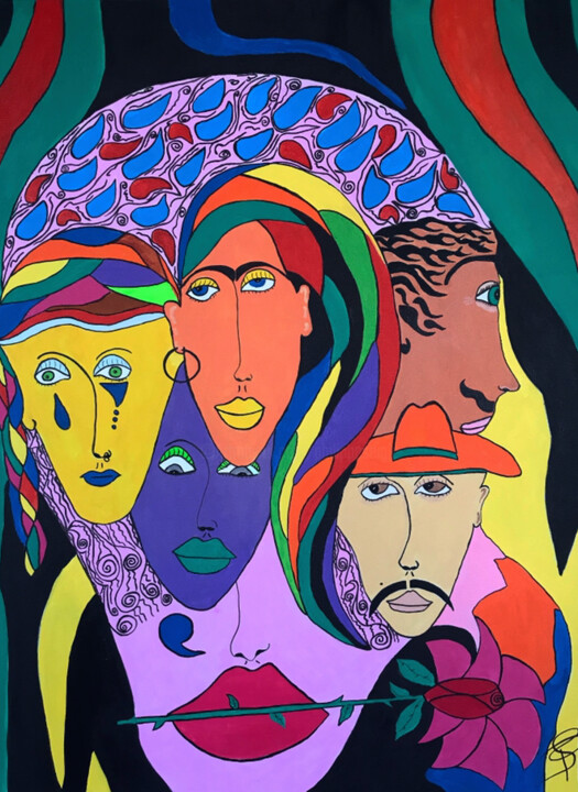 Painting titled "VISAGES" by Philippe Seigle, Original Artwork