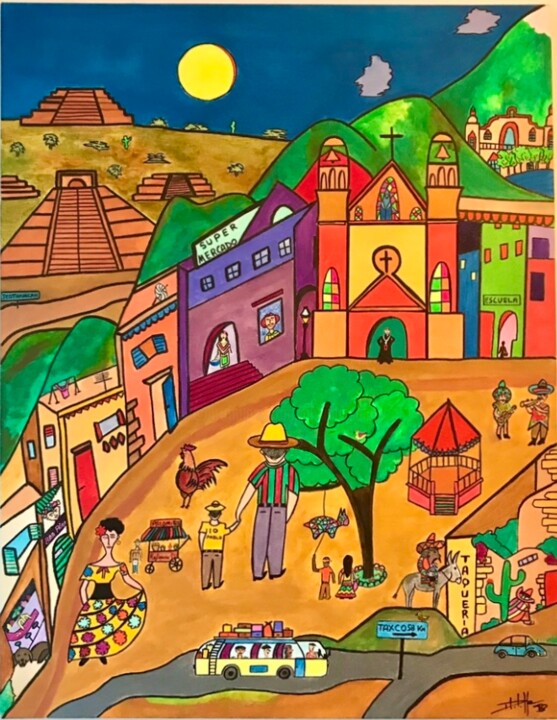 Painting titled "El Pueblo" by Philippe Seigle, Original Artwork, Acrylic